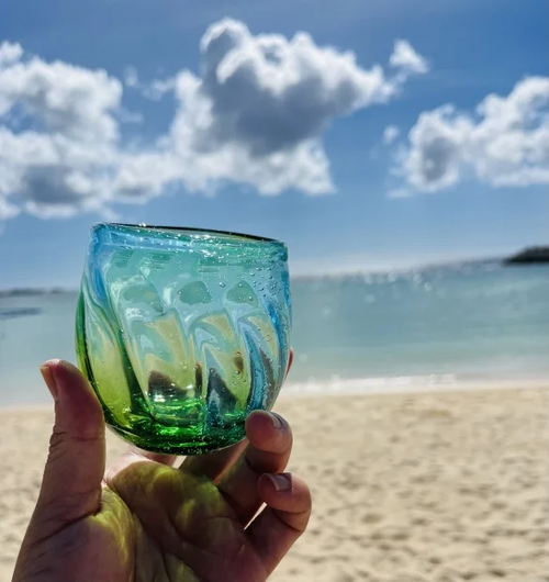 Ryukyurian Churaumi Barrel Glass From Okinawa, Japan