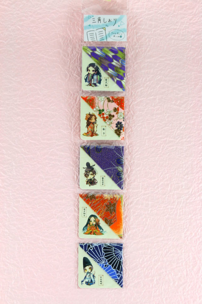 Bookmarks & Triangular Bookmarks (Murasaki Shikibu, Fujiwara no Michinaga, Abe no Seimei, Sei Shonagon, Akiko) Manga-Style Designs