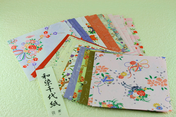 Wazome Chiyogami 15×15cm - Yuzen and Unryu-patterned Washi 30 papers set